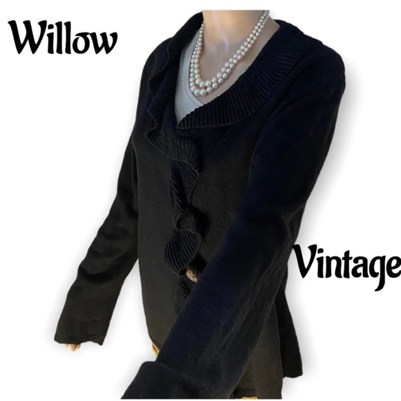 Willow VTG SWEATER CARDIGAN RUFFLE COLLAR DOUBLE BREASTED PEARL BUTTONS - Picture 5 of 9